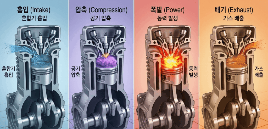실린더 내부에서 일어나는 4행정 과정